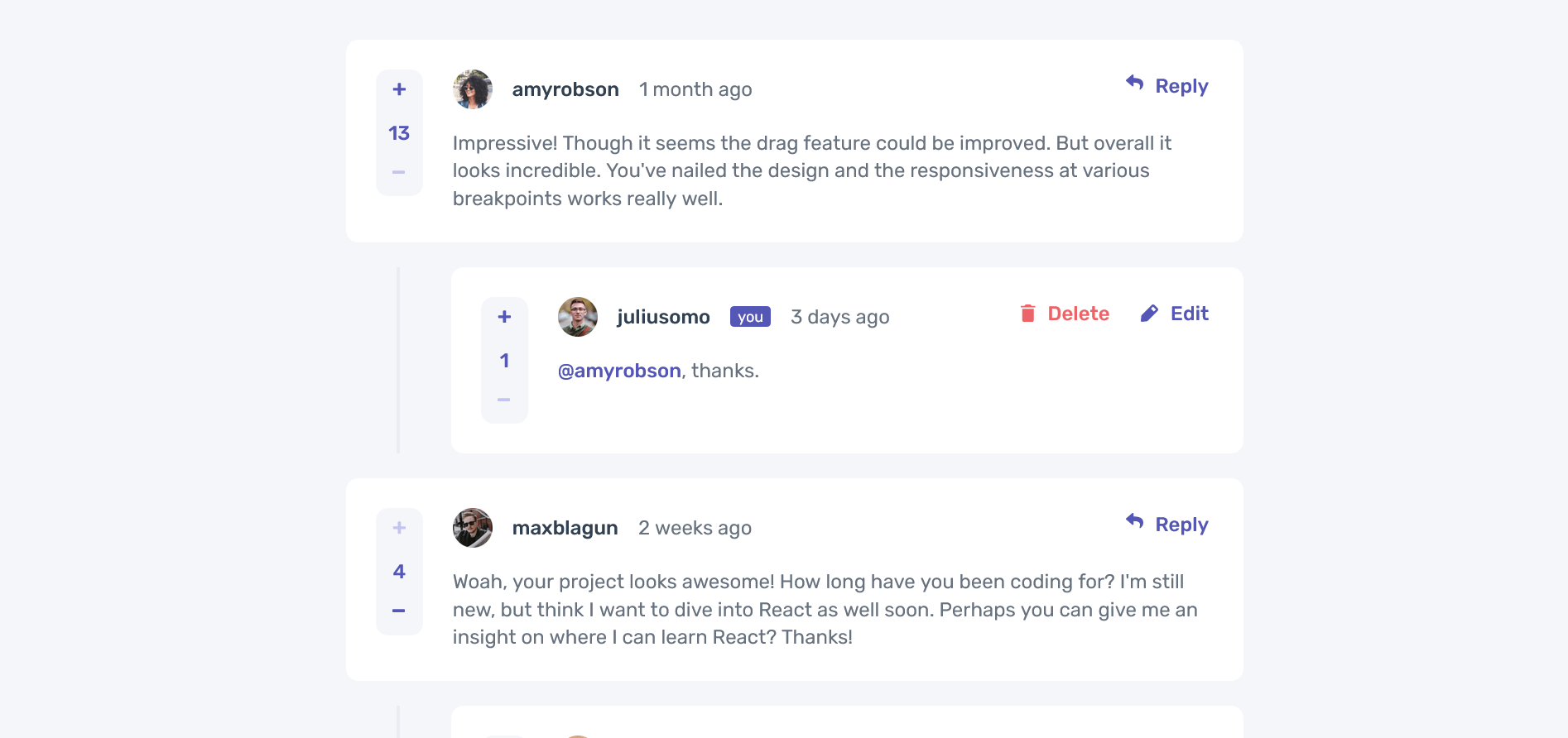 Comment Section Project Screenshot